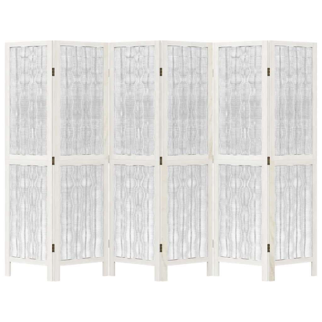 White Solid Wood 6-Panel Room Divider - Elegant Paulownia Design