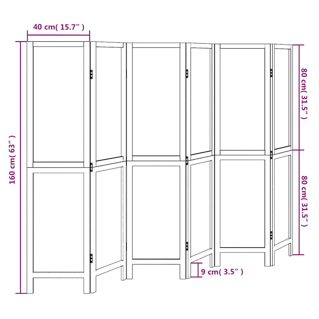 White Solid Wood 6-Panel Room Divider - Elegant Paulownia Design