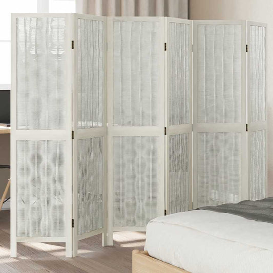 White Solid Wood 6-Panel Room Divider - Elegant Paulownia Design