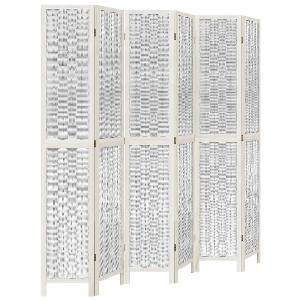 White Solid Wood Room Divider, 6 Panels, Paulownia