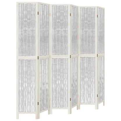 White Solid Wood Room Divider, 6 Panels, Paulownia