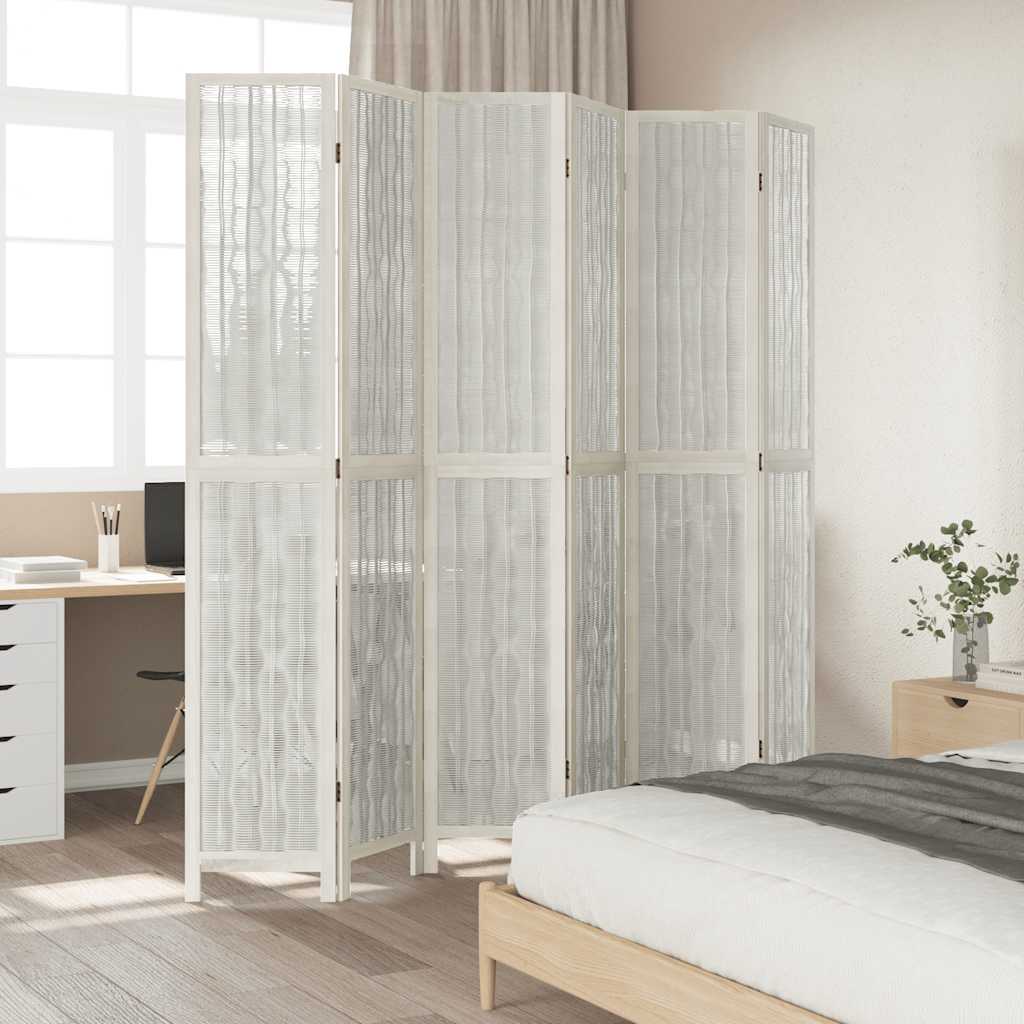 White Solid Wood Room Divider, 6 Panels, Paulownia