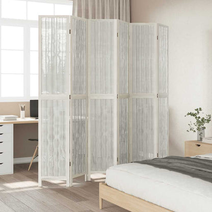 White Solid Wood Room Divider, 6 Panels, Paulownia