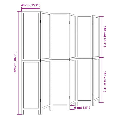 White Solid Wood Room Divider, 6 Panels, Paulownia