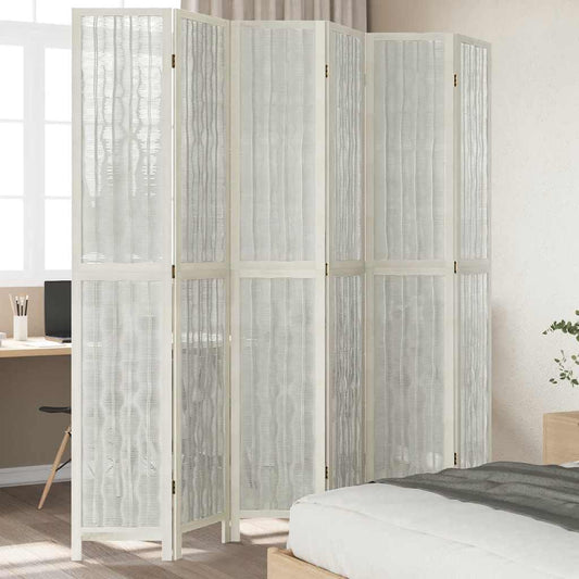 White Solid Wood Room Divider, 6 Panels, Paulownia