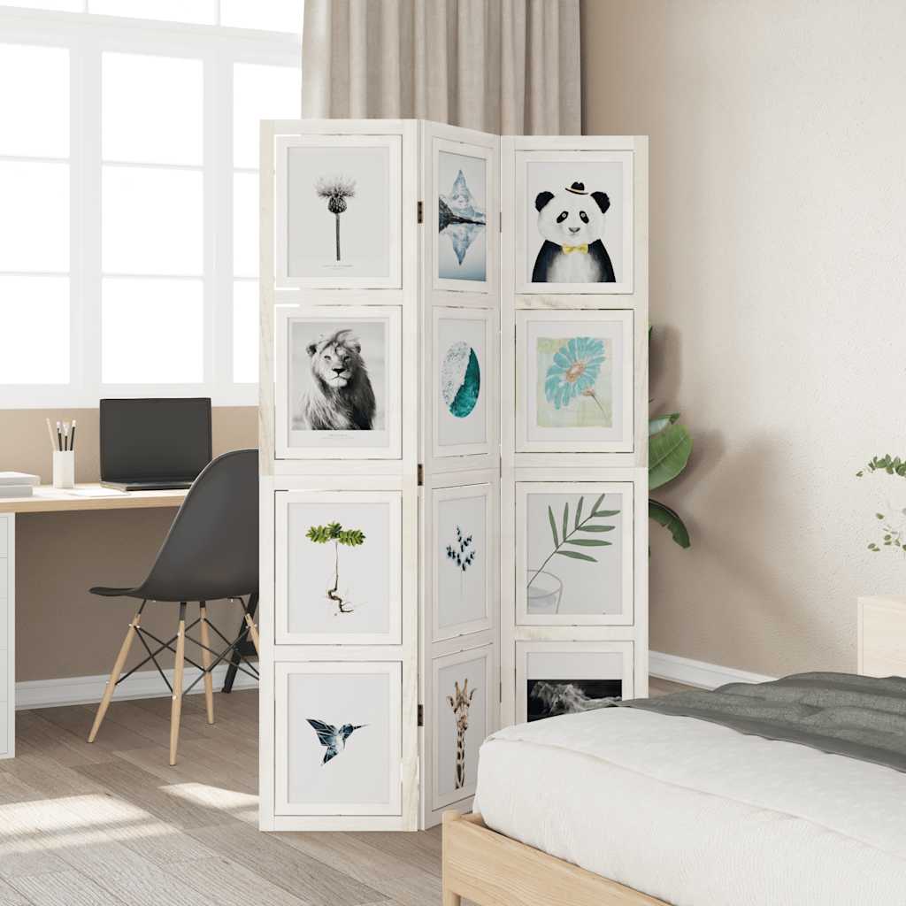 Elegant White Solid Wood Paulownia 3-Panel Room Divider