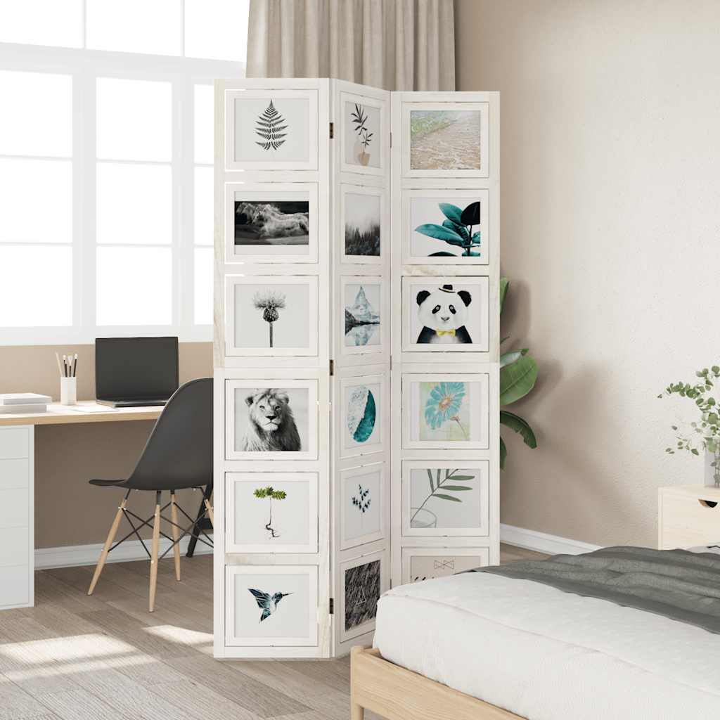 Elegant White Solid Wood 3-Panel Room Divider - Paulownia Wood
