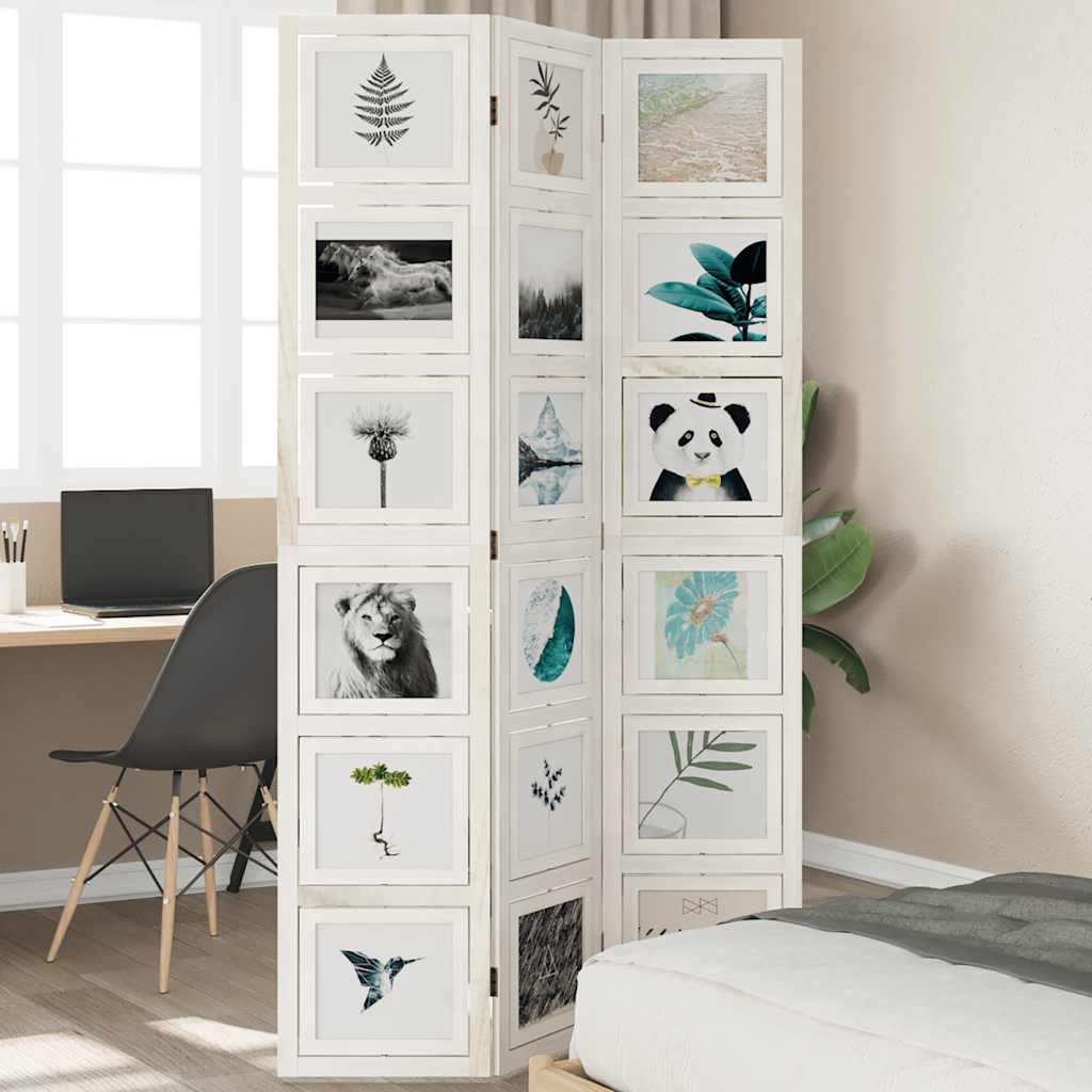 Elegant White Solid Wood 3-Panel Room Divider - Paulownia Wood