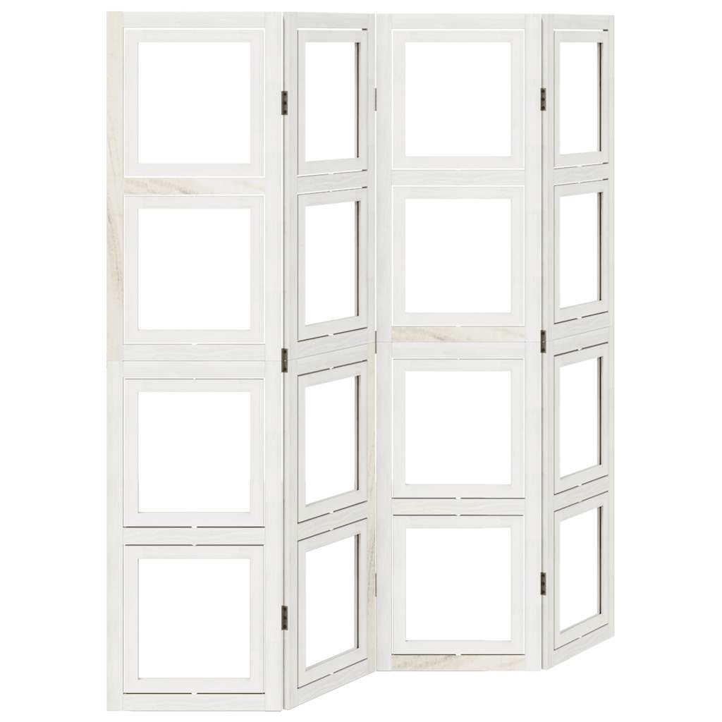 Solid Wood 4-Panel Room Divider, White Paulownia, Elegant & Versatile