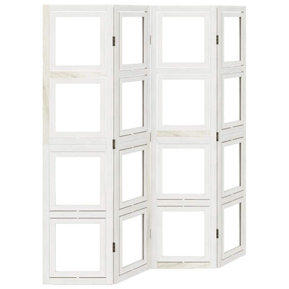 Solid Wood 4-Panel Room Divider, White Paulownia, Elegant & Versatile