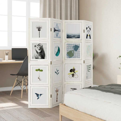 Solid Wood 4-Panel Room Divider, White Paulownia, Elegant & Versatile