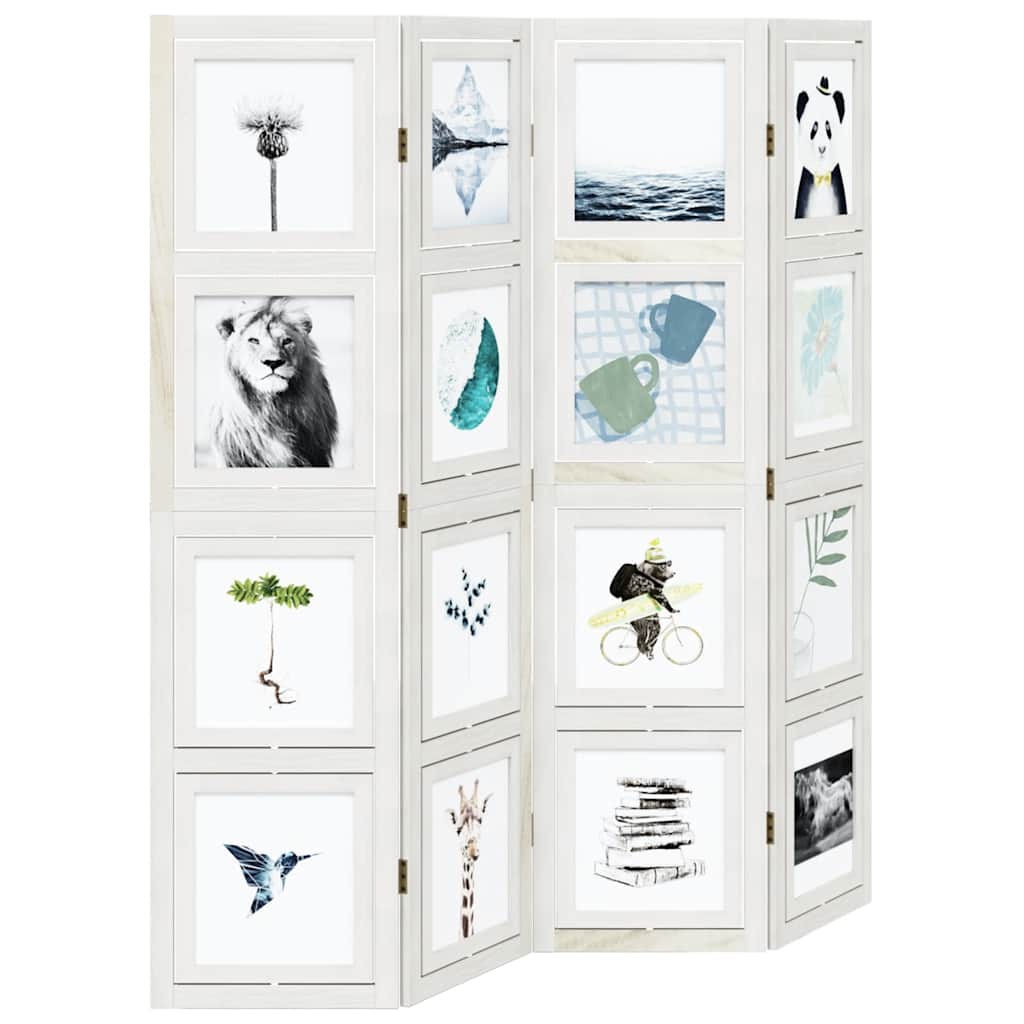 Solid Wood 4-Panel Room Divider, White Paulownia, Elegant & Versatile