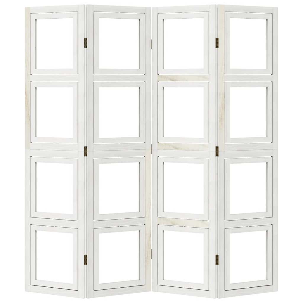 Solid Wood 4-Panel Room Divider, White Paulownia, Elegant & Versatile
