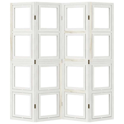 Solid Wood 4-Panel Room Divider, White Paulownia, Elegant & Versatile