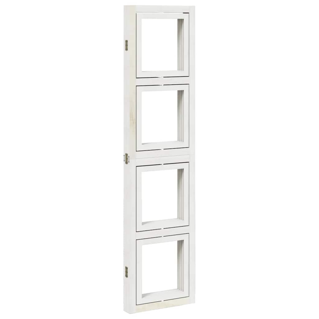 Solid Wood 4-Panel Room Divider, White Paulownia, Elegant & Versatile