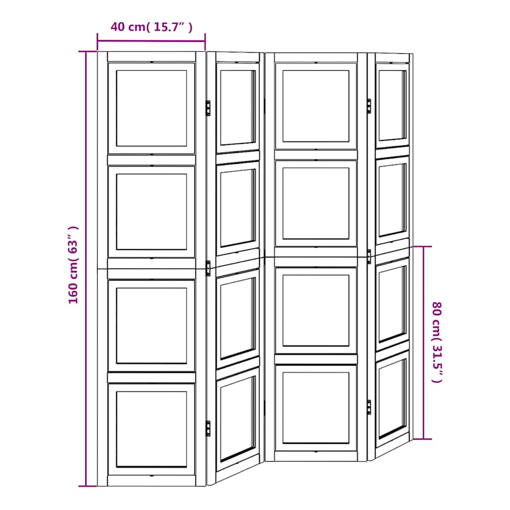 Solid Wood 4-Panel Room Divider, White Paulownia, Elegant & Versatile