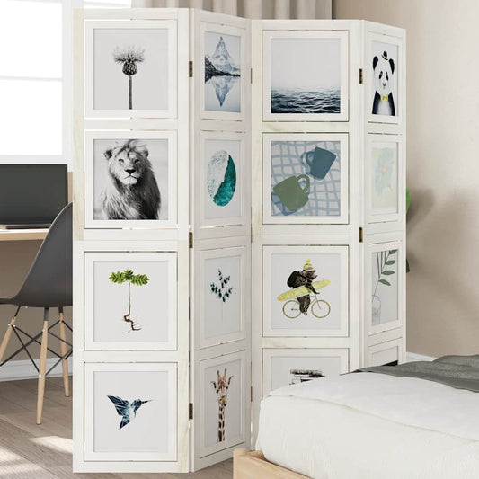 Solid Wood 4-Panel Room Divider, White Paulownia, Elegant & Versatile