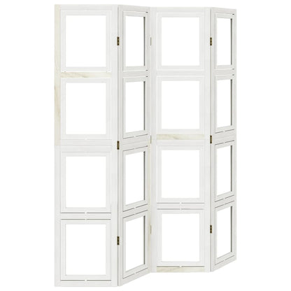 White Solid Wood 4-Panel Room Divider - Paulownia Privacy Screen