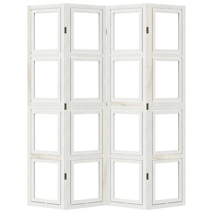 White Solid Wood 4-Panel Room Divider - Paulownia Privacy Screen