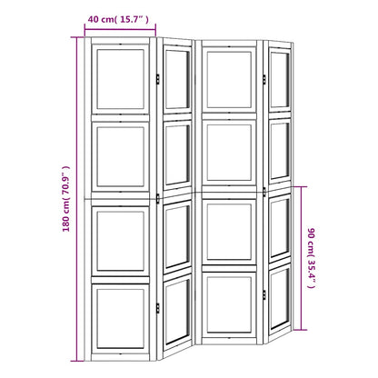 White Solid Wood 4-Panel Room Divider - Paulownia Privacy Screen