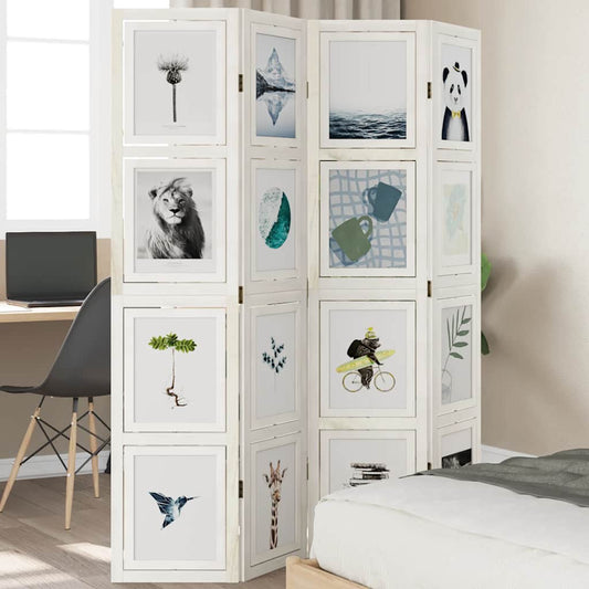 White Solid Wood 4-Panel Room Divider - Paulownia Privacy Screen