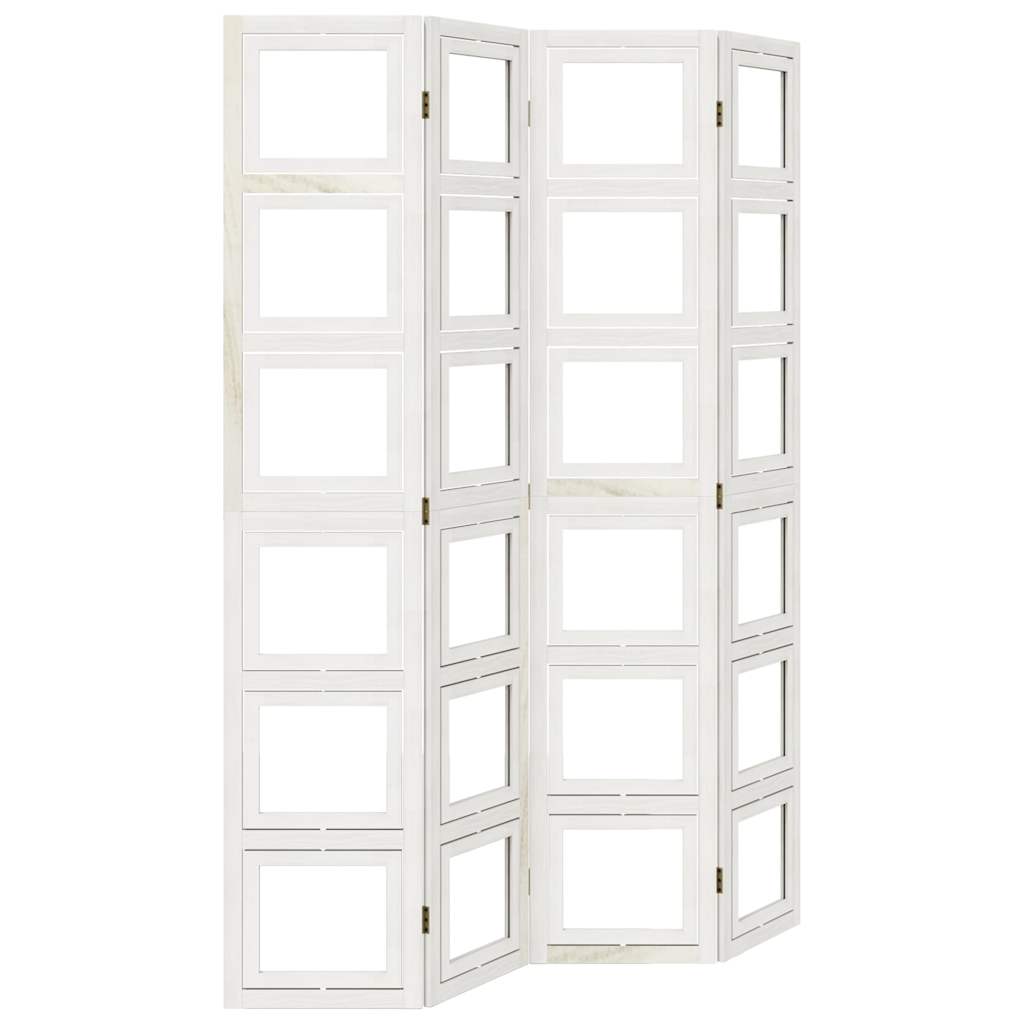 White Solid Wood Room Divider, 4 Panels, Paulownia Wood Design