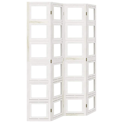 White Solid Wood Room Divider, 4 Panels, Paulownia Wood Design