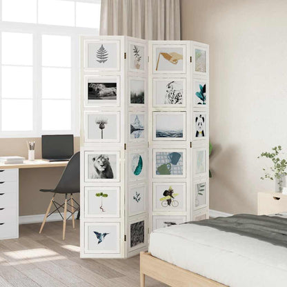 White Solid Wood Room Divider, 4 Panels, Paulownia Wood Design