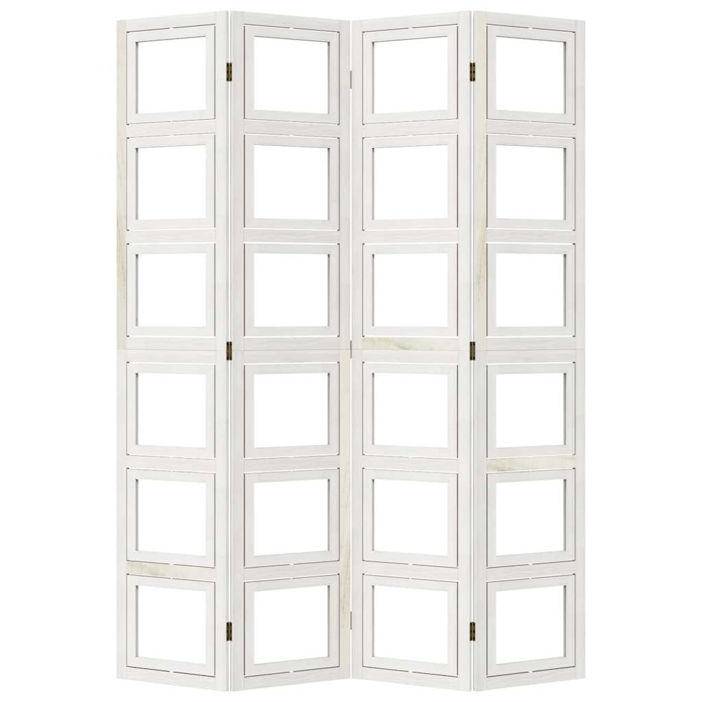 White Solid Wood Room Divider, 4 Panels, Paulownia Wood Design