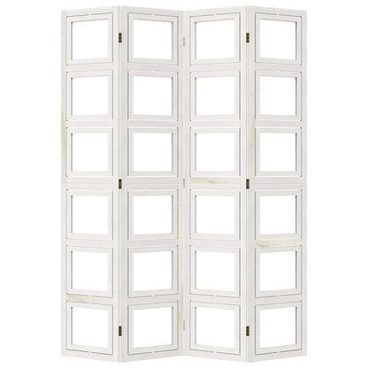 White Solid Wood Room Divider, 4 Panels, Paulownia Wood Design