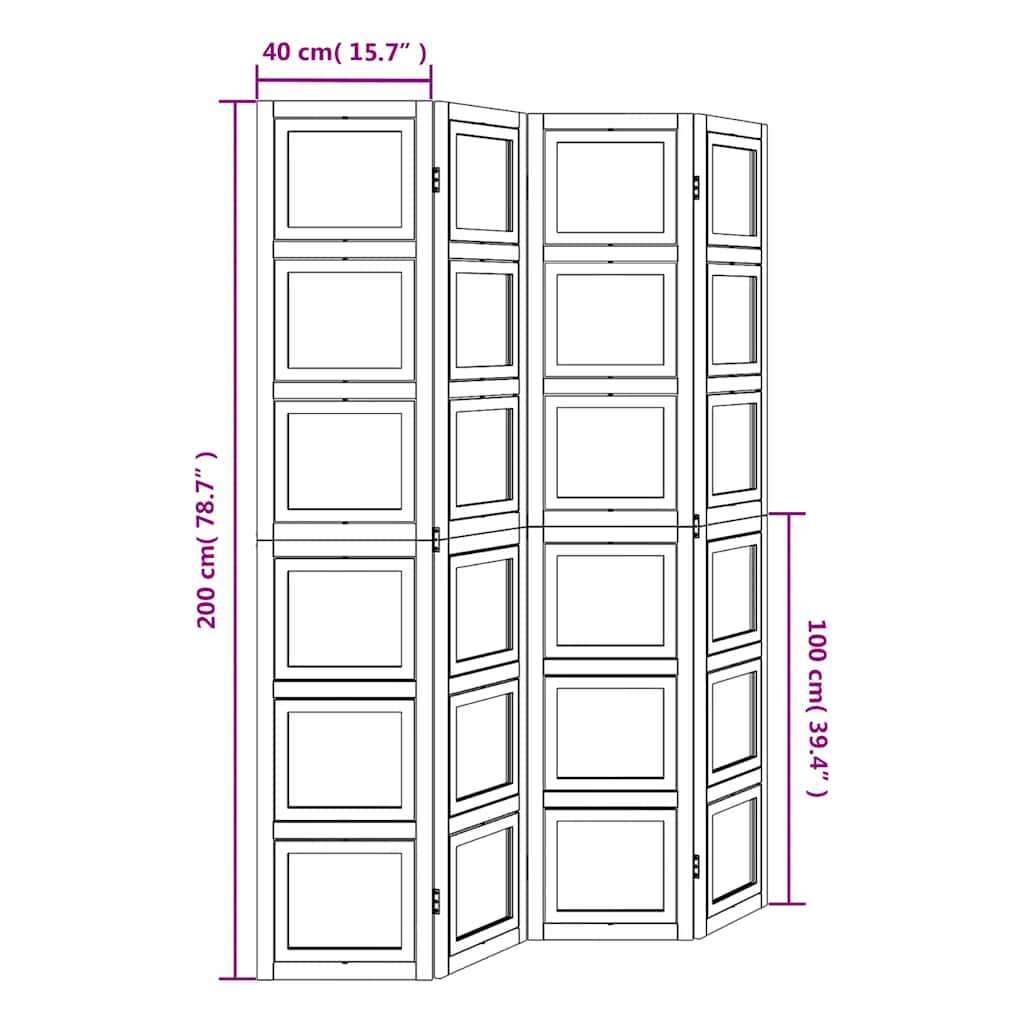 White Solid Wood Room Divider, 4 Panels, Paulownia Wood Design