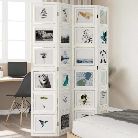 White Solid Wood Room Divider, 4 Panels, Paulownia Wood Design