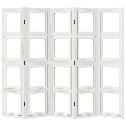 White Solid Wood Paulownia 5-Panel Room Divider