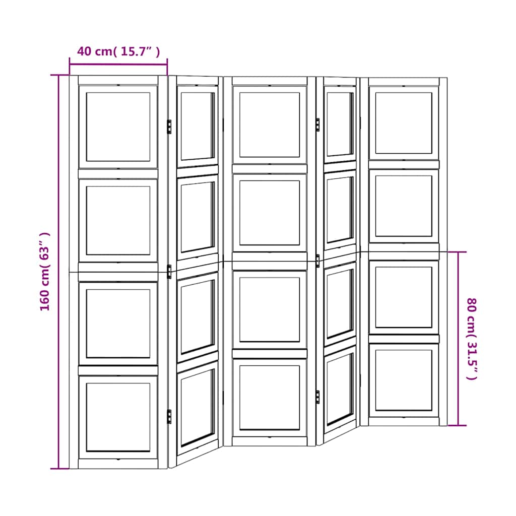 White Solid Wood Paulownia 5-Panel Room Divider