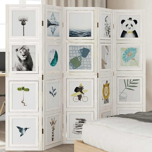 White Solid Wood Paulownia 5-Panel Room Divider