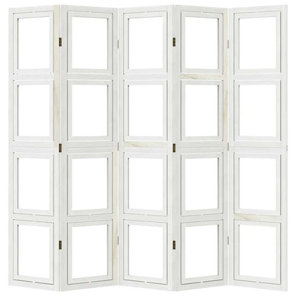 Room Divider 5 Panels White Solid Wood Paulownia