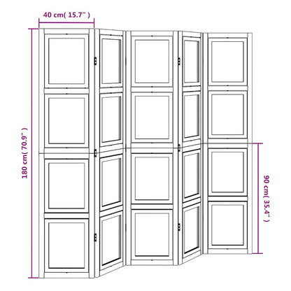Room Divider 5 Panels White Solid Wood Paulownia