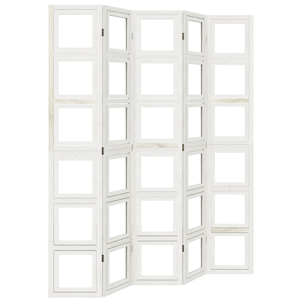 White Solid Wood 5-Panel Room Divider - Paulownia Design