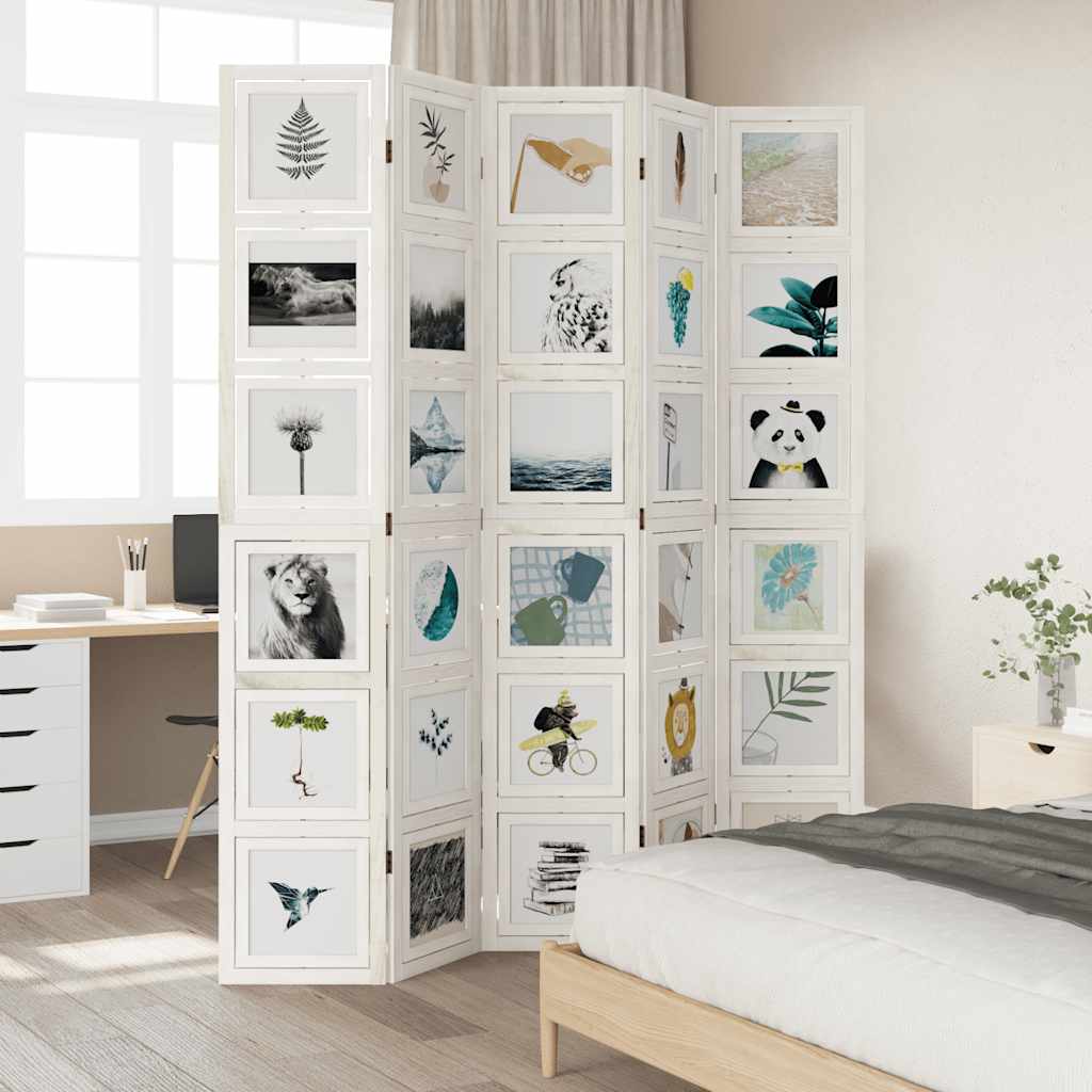 White Solid Wood 5-Panel Room Divider - Paulownia Design