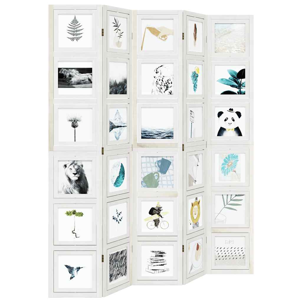 White Solid Wood 5-Panel Room Divider - Paulownia Design