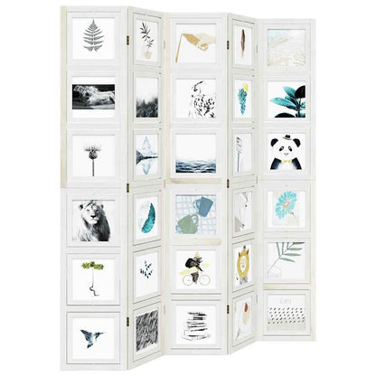 White Solid Wood 5-Panel Room Divider - Paulownia Design