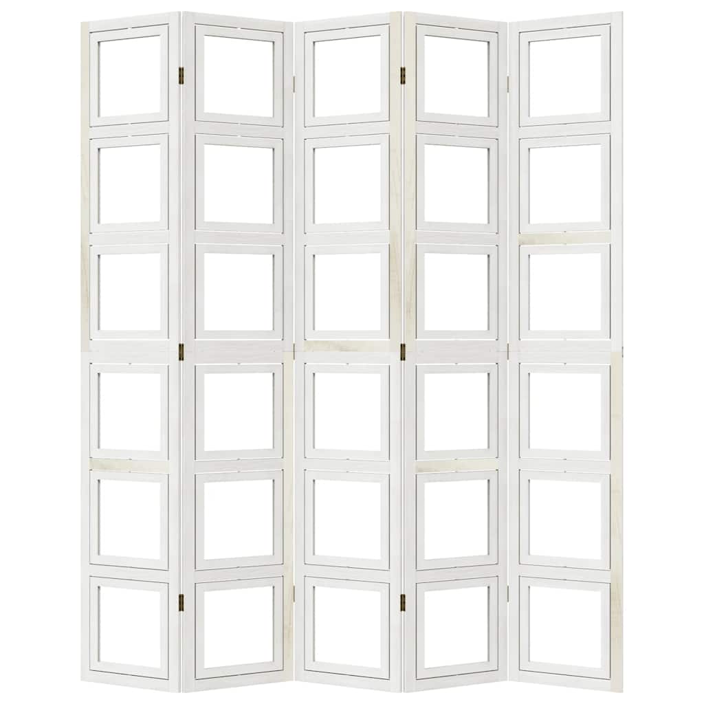 White Solid Wood 5-Panel Room Divider - Paulownia Design