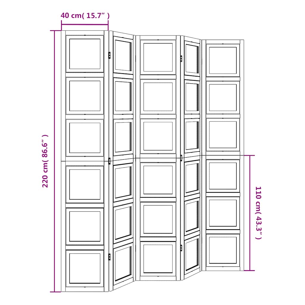 White Solid Wood 5-Panel Room Divider - Paulownia Design