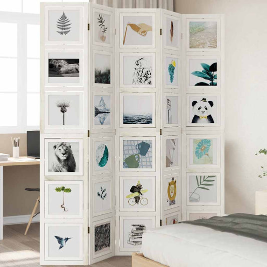 White Solid Wood 5-Panel Room Divider - Paulownia Design