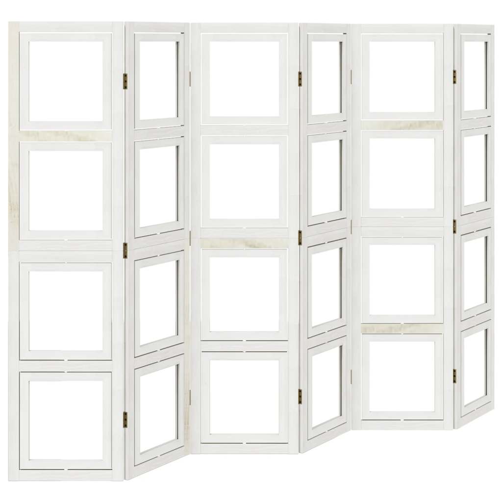 White Solid Wood Room Divider, 6 Panels, Paulownia Design