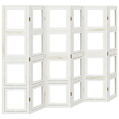 White Solid Wood Room Divider, 6 Panels, Paulownia Design