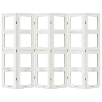 White Solid Wood Room Divider, 6 Panels, Paulownia Design