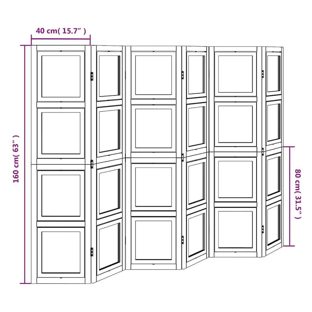 White Solid Wood Room Divider, 6 Panels, Paulownia Design