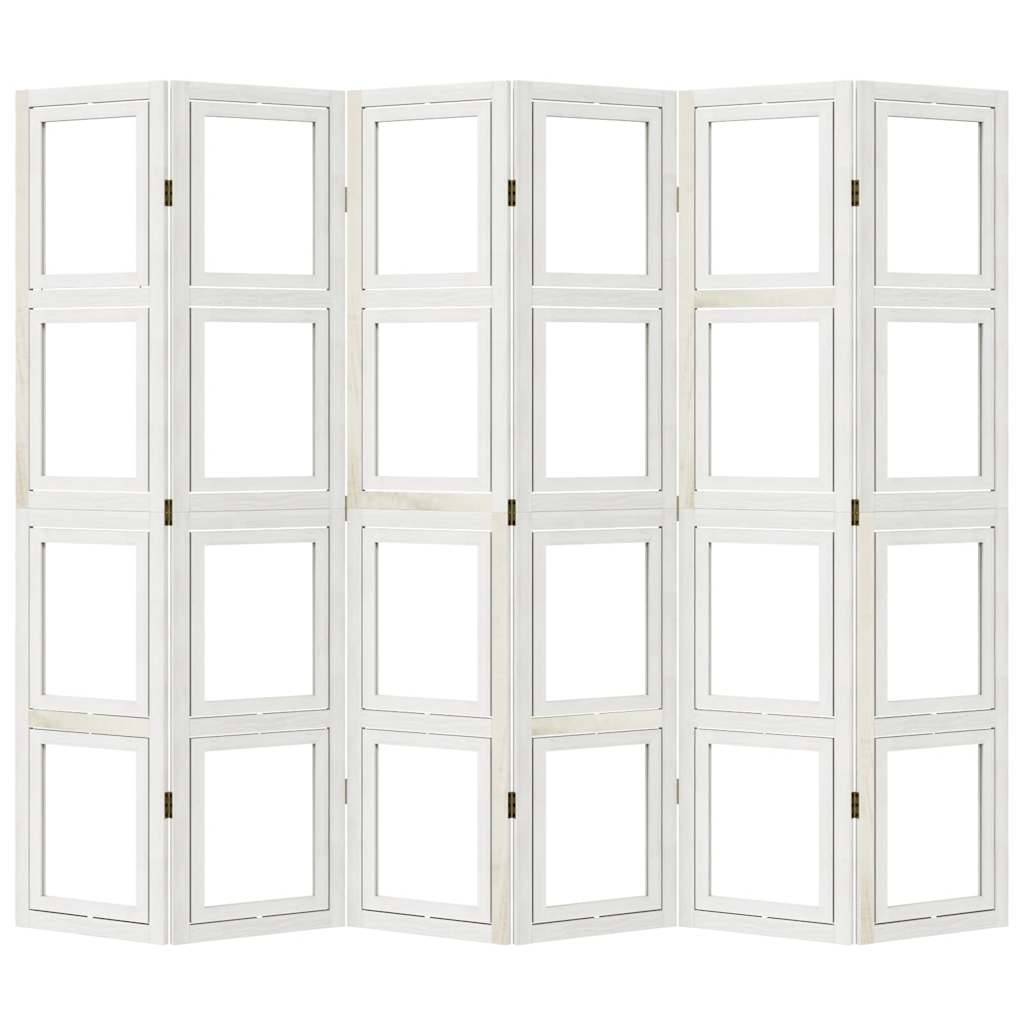 White Solid Wood 6-Panel Room Divider - Paulownia Elegance
