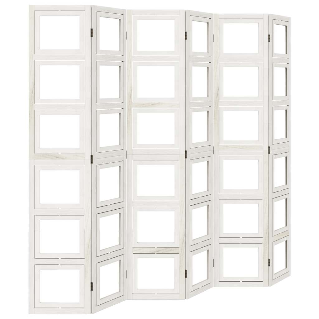 White Solid Wood Room Divider - 6 Panels, Paulownia Material